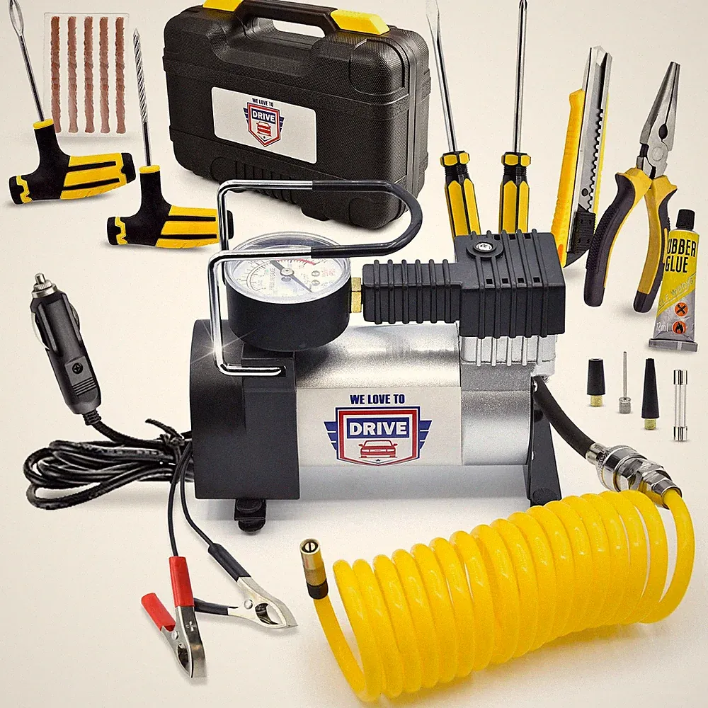 Tire Inflator Portable Air Compressor – Corded Yellow by WE LOVE TO DRIVE